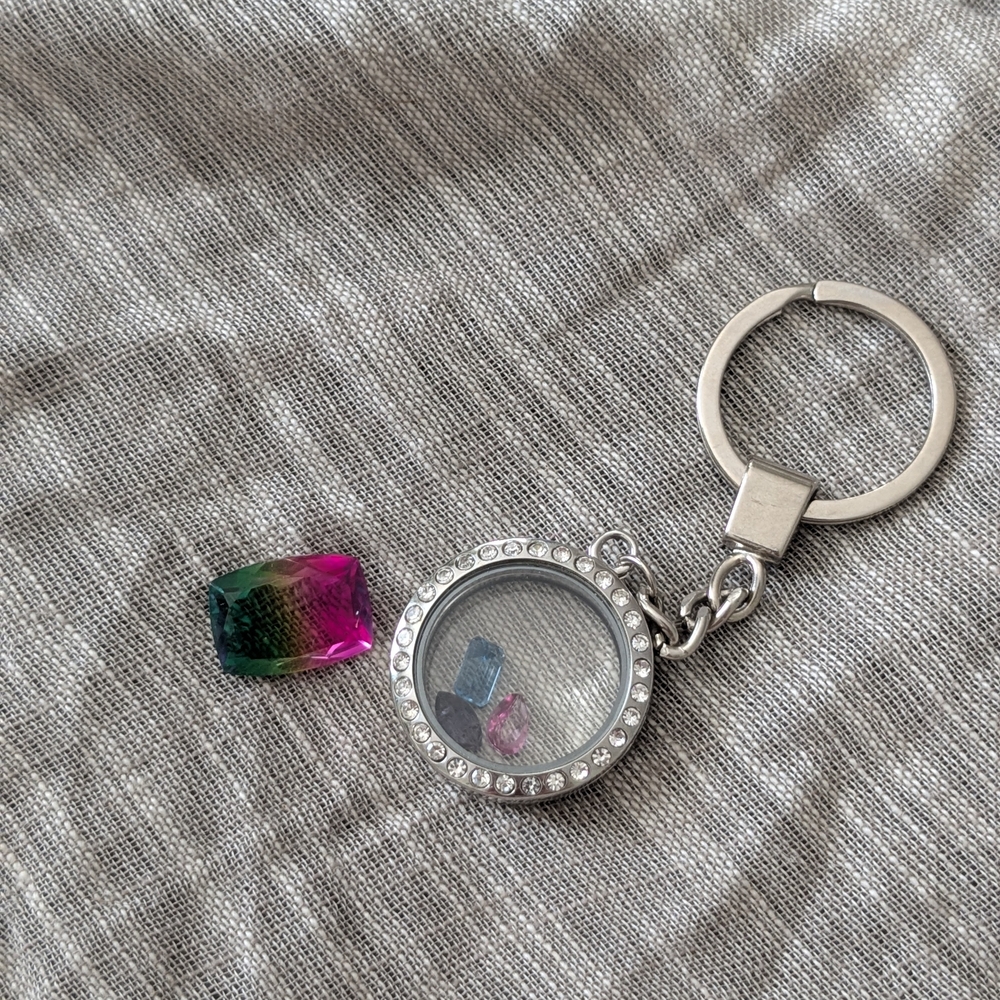Silver Keychain with Colorful Gem